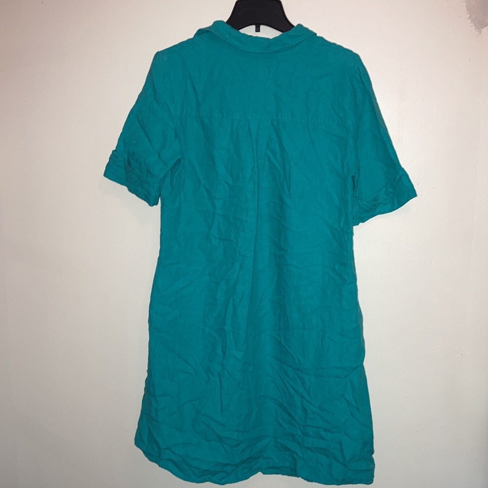 Chico's Turquoise Teal 100% Linen Button Up Beach Popover Dress Shift Cover Up - Picture 4 of 8